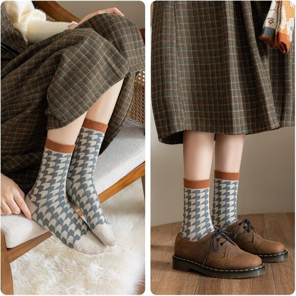 5/10 Pairs Wool Socks for Women Thick Knit Vintage Cute Floral Crew Socks - Picture 8 of 8